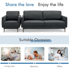 Modern Sofa Couch with Solid Metal Legs and Removable Backrest Cushion-Gray