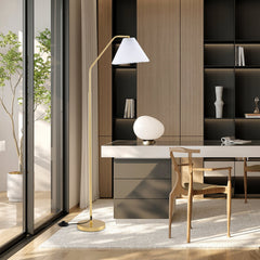 Modern Standing Lamp with Adjustable Lamp Head and Pleated Lampshade