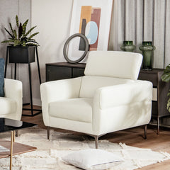 Modern Upholstered Single Sofa with Adjustable Headrest
