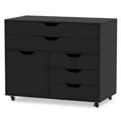 Modern Vertical 5-Drawer Mobile Chest with Door 5 Casters