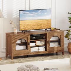Modern Vintage TV Cabinet with Adjustable Shelves and 2 Cable Holes for TVs up to 65 Inches