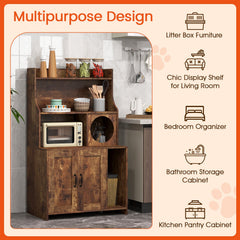 Modern Wooden Industrial Cat Litter Box Enclosure with Storage Shelves-Brown
