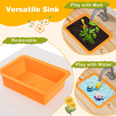 Kids Mud Kitchen Fir Wood Playset with Planting Pots and Blackboards-Natural
