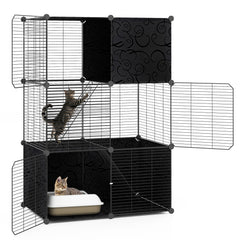 Multi-Level Cat Tower with 2-Door Condo and Hammock-Black