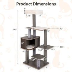 Multi-level Cat Tree for Indoor Cat 59.5 inch Tall Cat Tower with Cushion Top Perch