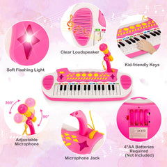 31-Key Kids Piano Keyboard Toy with Microphone and Multiple Sounds for Age 3+-Pink