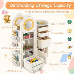 Multipurpose Toy Chest and Bookshelf with Mobile Trolley for Bedroom-Gray