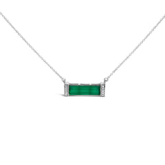 Sterling Silver Diamond Accent and Green Agate Bar Pendant Necklace