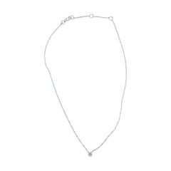 Sterling Silver Bezel Set Light Blue Aquamarine and Enamel Bead Chain Necklace