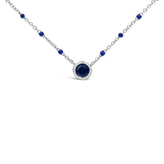 Sterling Silver Created Sapphire Bead Chain Necklace 18 Inch