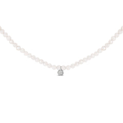 Sterling Silver Moonstone Bead Station Necklace with Diamond Accent
