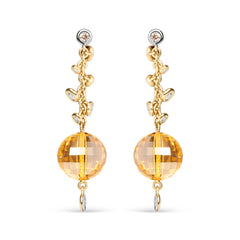 18K Yellow Gold 2/3 Cttw Round Bezel Diamond and 25mm Ball Shaped Yellow Citrine Gemstone Dangle Stud Earring (Brown and G-H Color, SI1-SI2 Clarity)