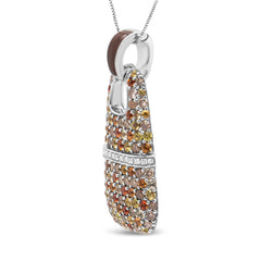 .925 Sterling Silver Brown Enamel 1 Cttw White and Brown Diamonds and 1.5mm Yellow and Orange Sapphire Gemstones Statement 18" Pendant Necklace (Brown and F-G Color, VS1-VS2 Clarity)
