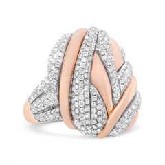 18K Rose and White Gold 1 7/8 Cttw Diamond and Gold Textured Dome Cocktail Ring (F-G Color, VS1-VS2 Clarity) - Size 6.5