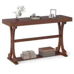Narrow Console Table Vintage 52 Inch Long with Open Storage Shelf