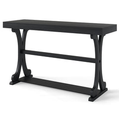 Narrow Console Table Vintage 52 Inch Long with Open Storage Shelf