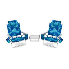 2 Packs 5-Position Outdoor Folding Backpack Beach Table Chair Reclining Chair Set-Navy