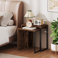 2-in-1 Nesting Coffee Table Set of 2 for Living Room and Bedroom-Rustic Brown