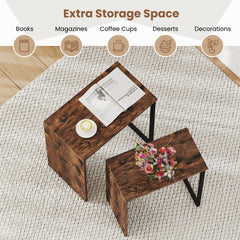 2-in-1 Nesting Coffee Table Set of 2 for Living Room and Bedroom-Rustic Brown
