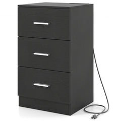 Nightstand with Charging Station End Table with 3 Storage Drawers Bedside Table for Bedroom
