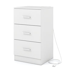 Nightstand with Charging Station End Table with 3 Storage Drawers Bedside Table for Bedroom
