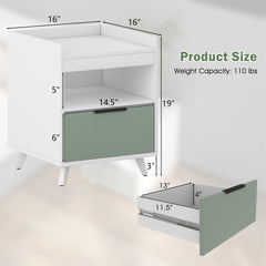 Modern Nightstand with LED Lights Sliding Drawer and Open Compartment-White