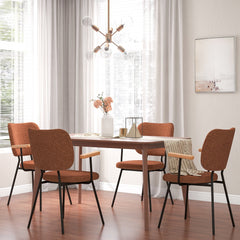 Set of 2 Modern Fabric Dining Chairs with Armrest and Curved Backrest