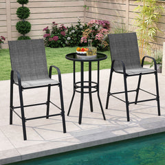 Outdoor Bar Stools Set of 2 29 Inch Fabric Bar Height Stools with Armrests
