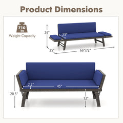 Outdoor Convertible Sofa Daybed with Adjustable Armrests for Balcony-Navy