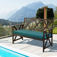 Outdoor Garden Bench with Sponge-Padded Cushion-Brown