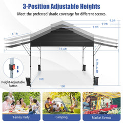 10 x 17.6 Feet Outdoor Instant Pop-up Canopy Tent with Dual Half Awnings-Black