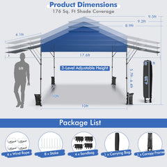 10 x 17.6 Feet Outdoor Instant Pop-up Canopy Tent with Dual Half Awnings-Blue