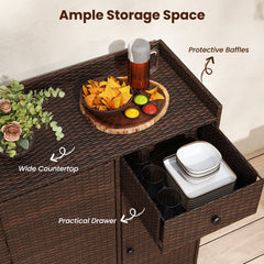 Outdoor PE Wicker Storage Cabinet with 3 Doors for Deck