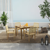 Set of 4 Outdoor Patio Chair with Slatted Seat and Curved Seat