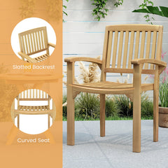Set of 4 Outdoor Patio Chair with Slatted Seat and Curved Seat