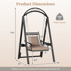 Outdoor Porch Swing with Removable Cushions and Side Tables for Garden Balcony-Black
