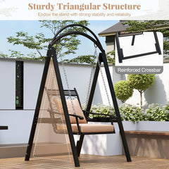 Outdoor Porch Swing with Removable Cushions and Side Tables for Garden Balcony-Black