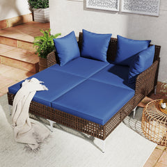 Outdoor Rattan Double Daybed Wicker Chaise Lounge