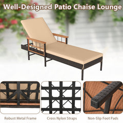 Outdoor Reclining Lounger Chair with 4-Level Adjustable Backrest-Beige