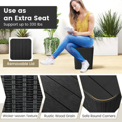 Outdoor Resin Storage Side Table with Removable Lid and Wicker-woven Accent-Black