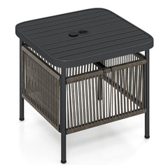 Outdoor Side Table with Umbrella Hole and Storage Shelf