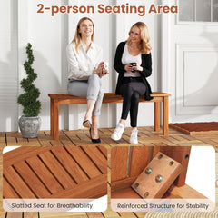 Outdoor Wood Bench 2-Person Backless Patio Garden Bench with Slatted Seat