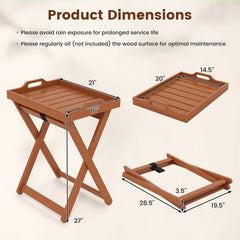 Outdoor Wood Tray Table Portable Side End Table with Folding Frame
