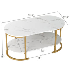 Oval Coffee Table 2-Tier Wooden Accent Table with Spacious Tabletop and Open Storage Shelf