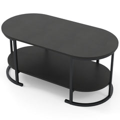 Oval Coffee Table 2-Tier Wooden Accent Table with Spacious Tabletop and Open Storage Shelf