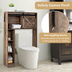4-Tier Over The Toilet Storage Cabinet with Sliding Barn Door and Storage Shelves