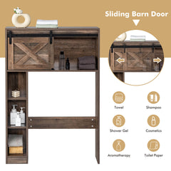4-Tier Over The Toilet Storage Cabinet with Sliding Barn Door and Storage Shelves