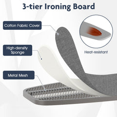 Over the Door Ironing Board Space-Saving Metal Hanging Ironing Board-Gray