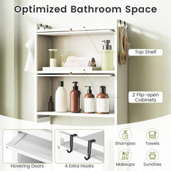 Over-the-toilet Cabinet Bathroom Organizer with 2 Flip-up Cabinets