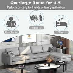 Modular L-shaped Sectional Sofa with Reversible Ottoman and 2 USB Ports
